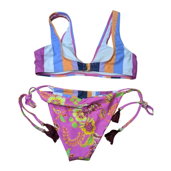 Reversible Festival Vibes Striped Floral Bikini Set Size S NWOT - Picture 6 of 10